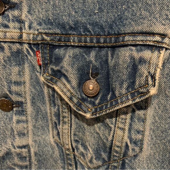 Levi's Retro Distressed Grunge Denim Screen Print 501 Button Front Vest Size M - Picture 7 of 16